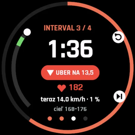 Interval na páse: uber na 13,5, tep 182, teraz 14,0 km/h pri sklone 1 %